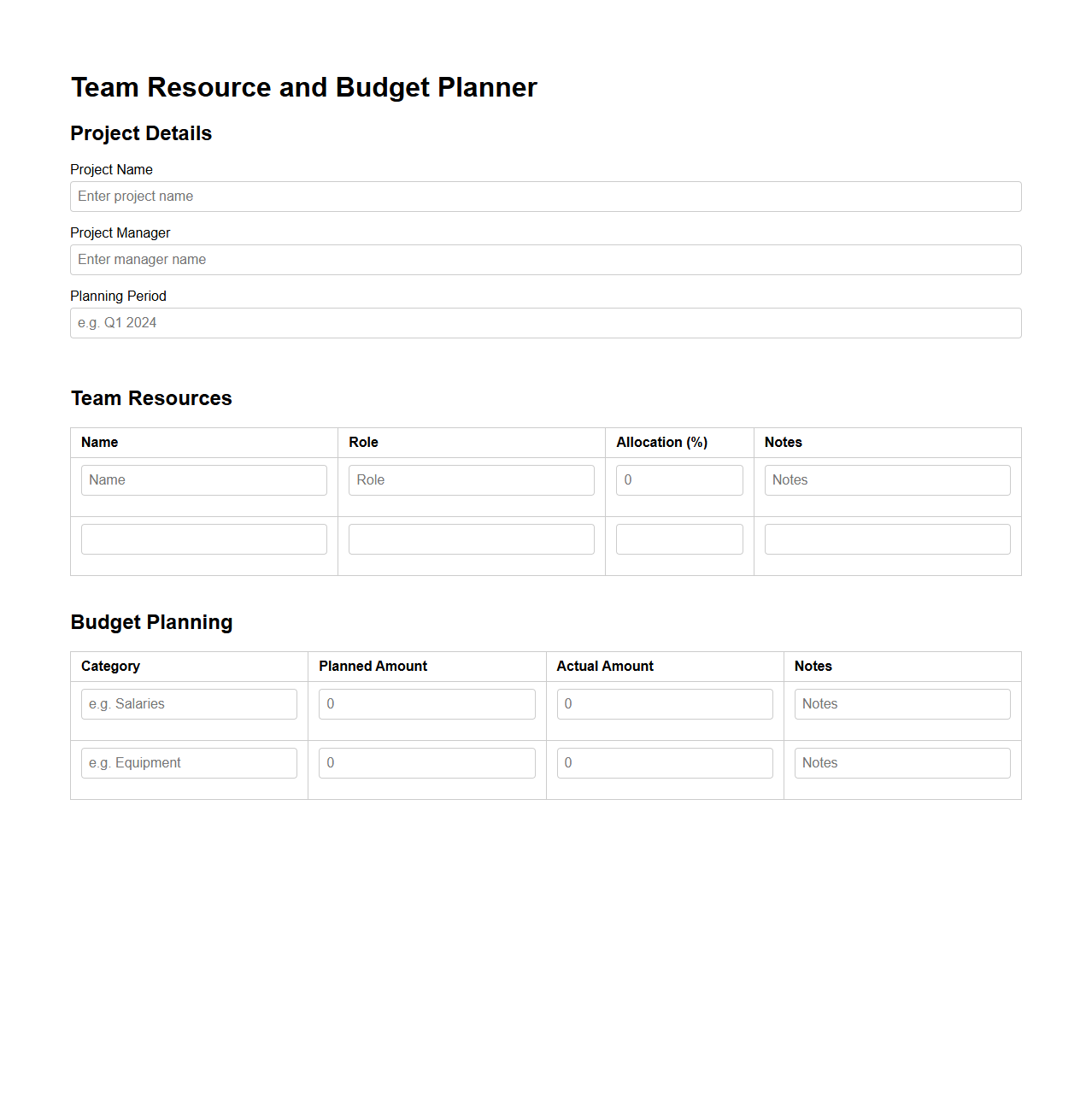 Team Resource and Budget Planner