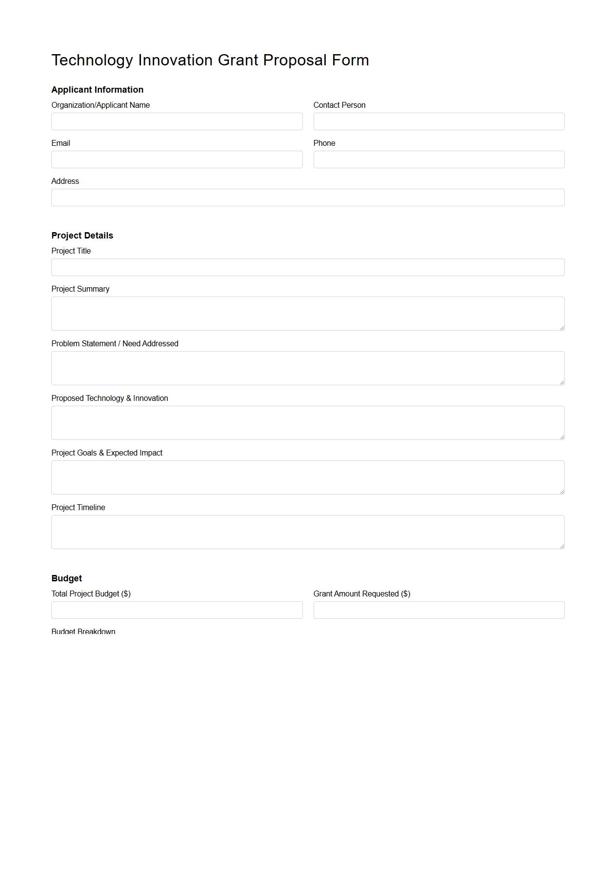 Technology Innovation Grant Proposal Form