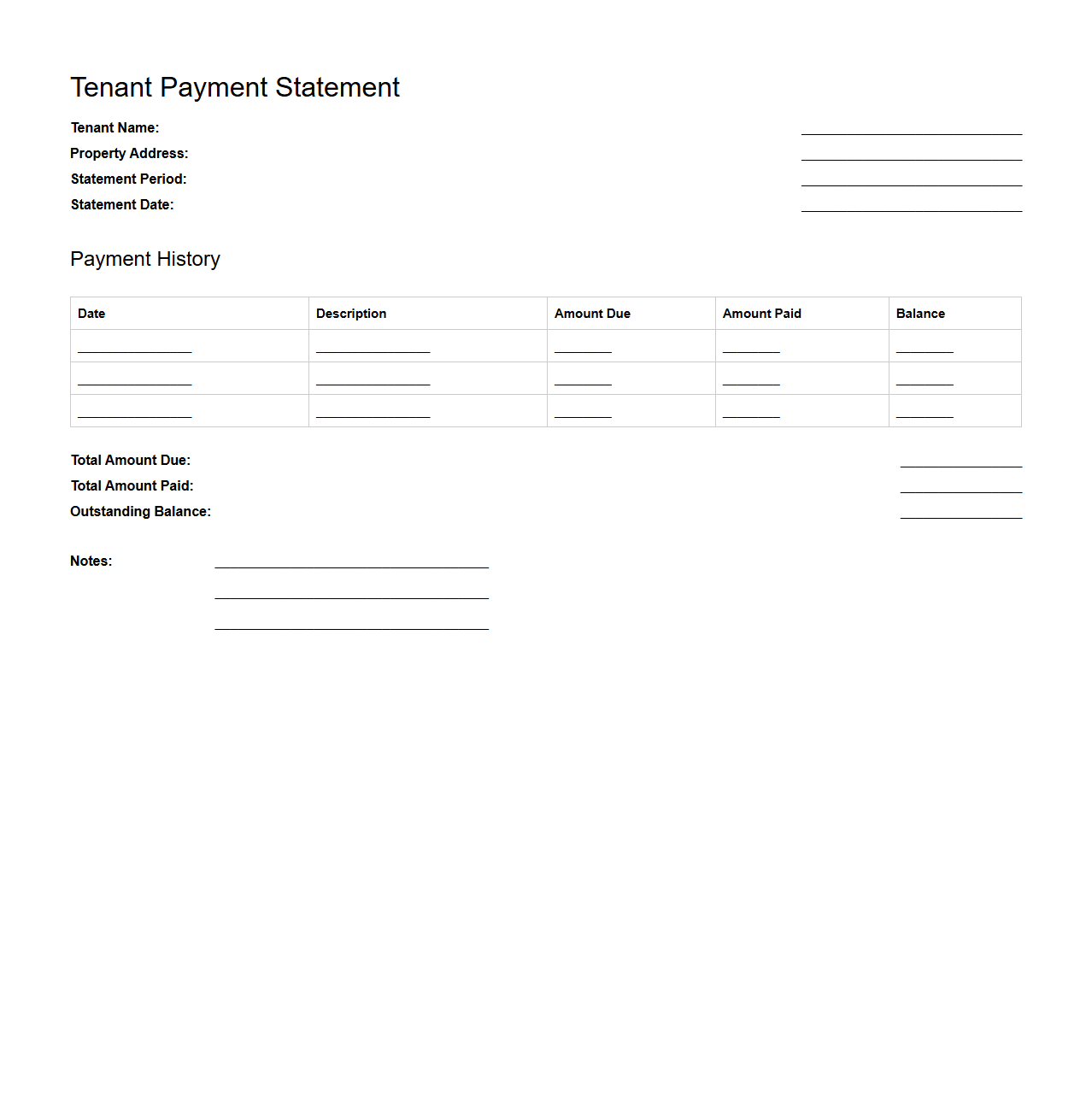 Tenant Payment Statement Template