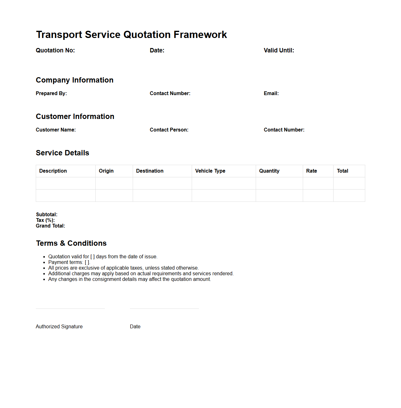 Transport Service Quotation Framework for Logistic Solutions