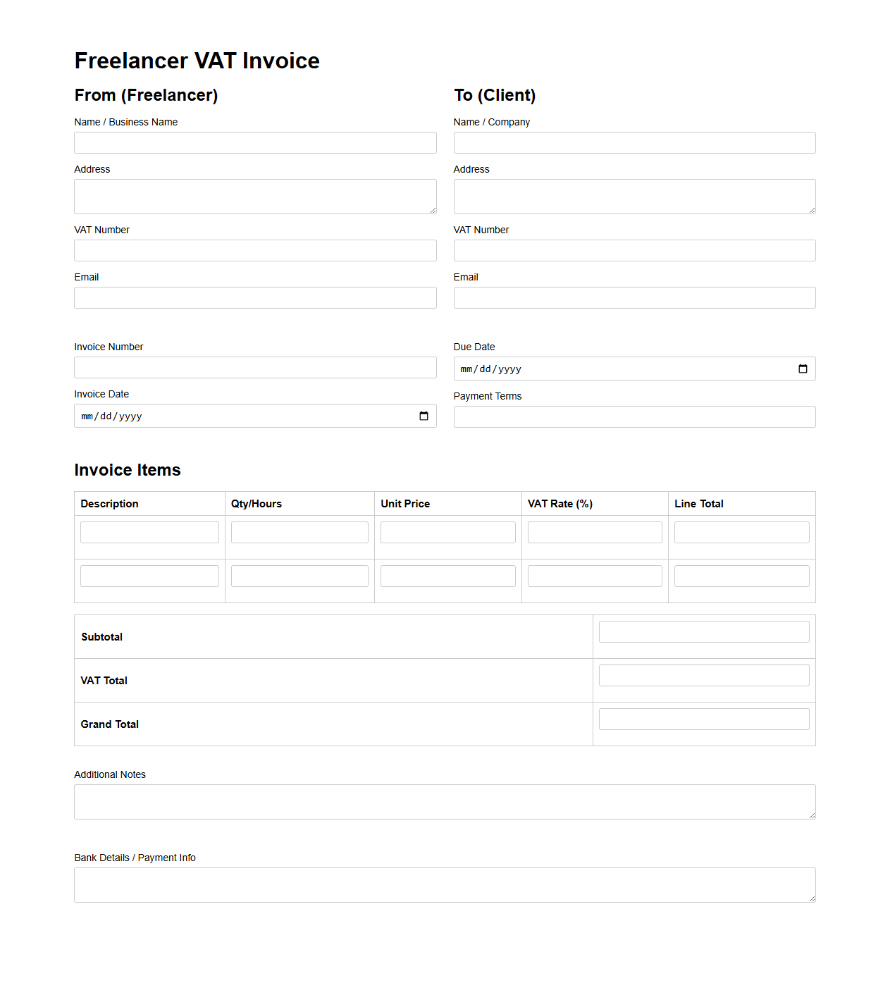 VAT-Compliant Freelancer Invoice Form
