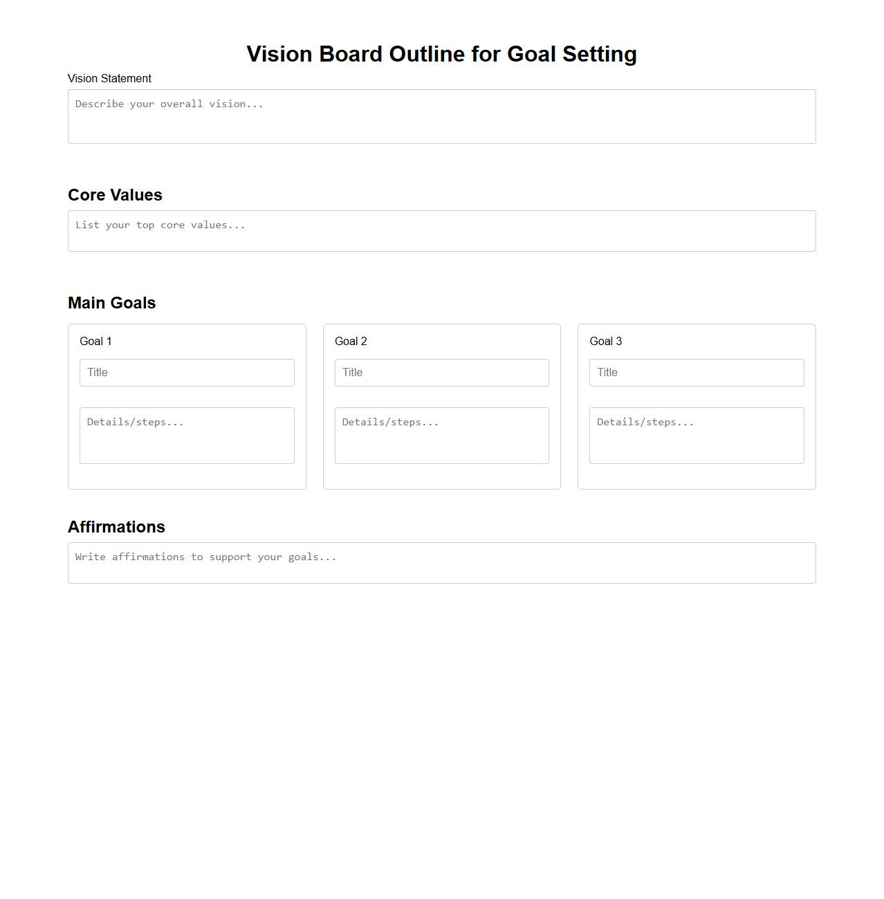 Vision Board Outline for Goal Setting