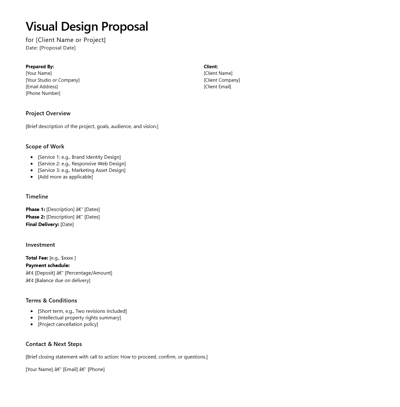 Visual Design Proposal Layout for Creatives