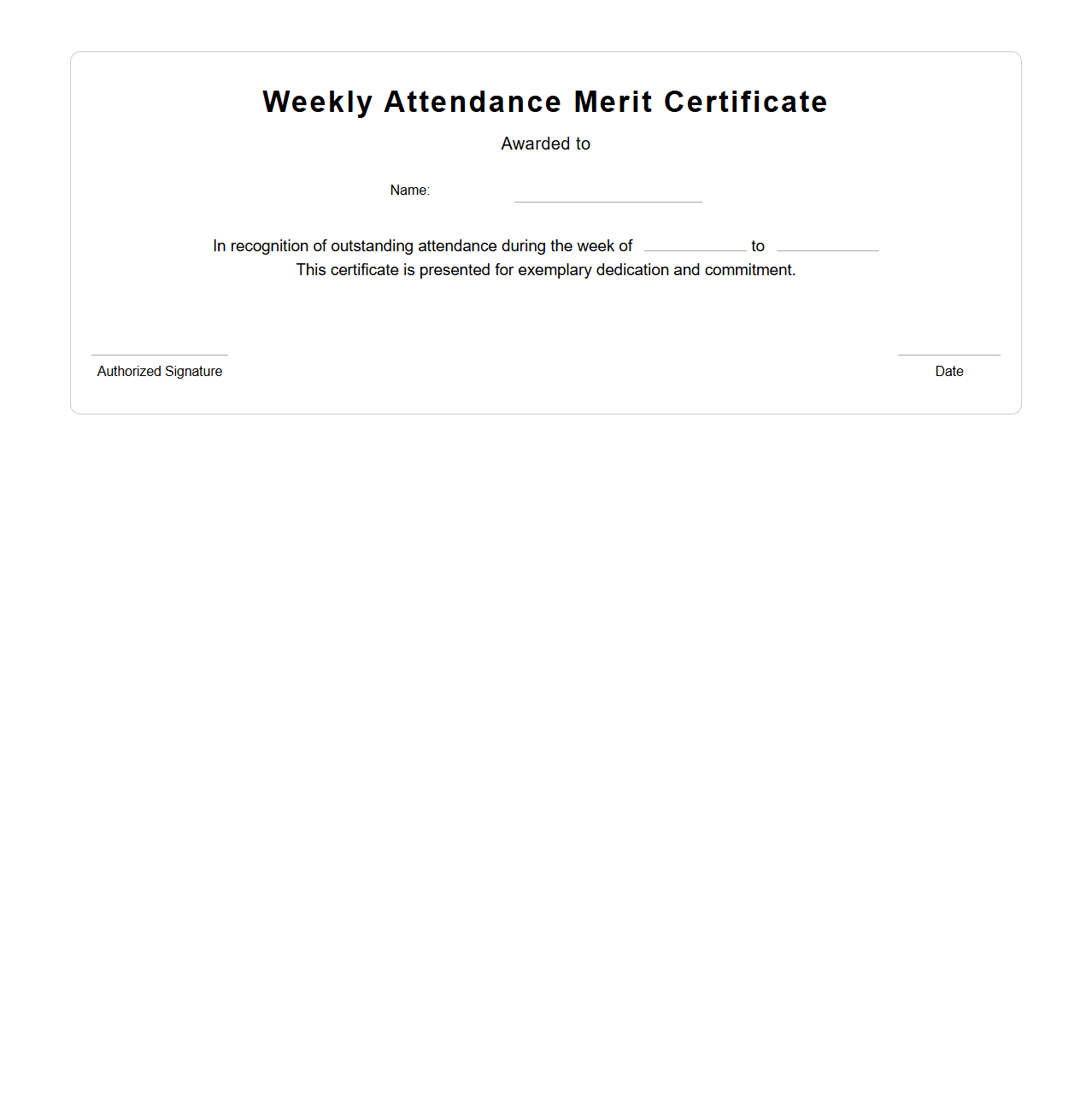 Weekly Attendance Merit Certificate Design