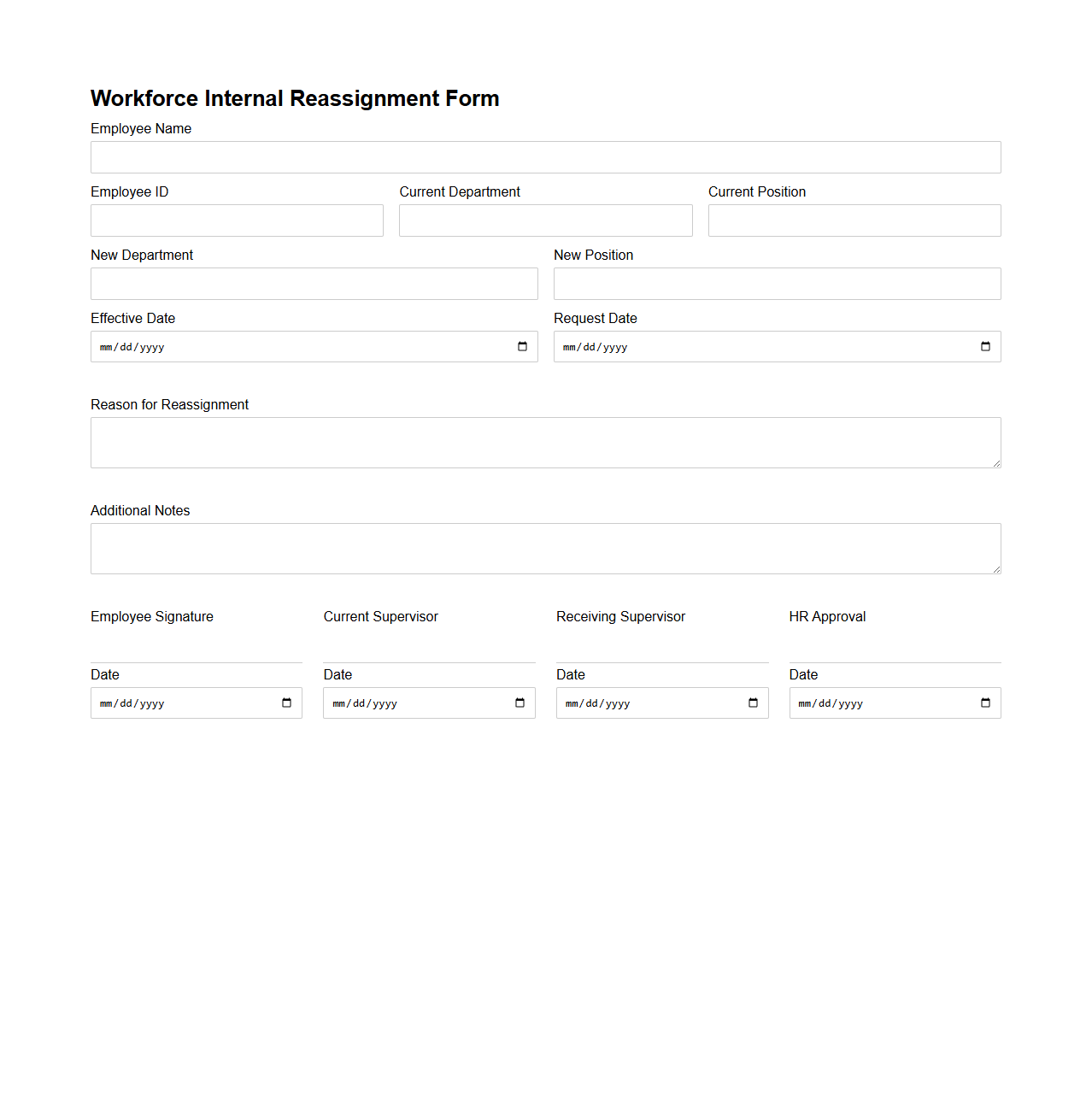Workforce Internal Reassignment Form