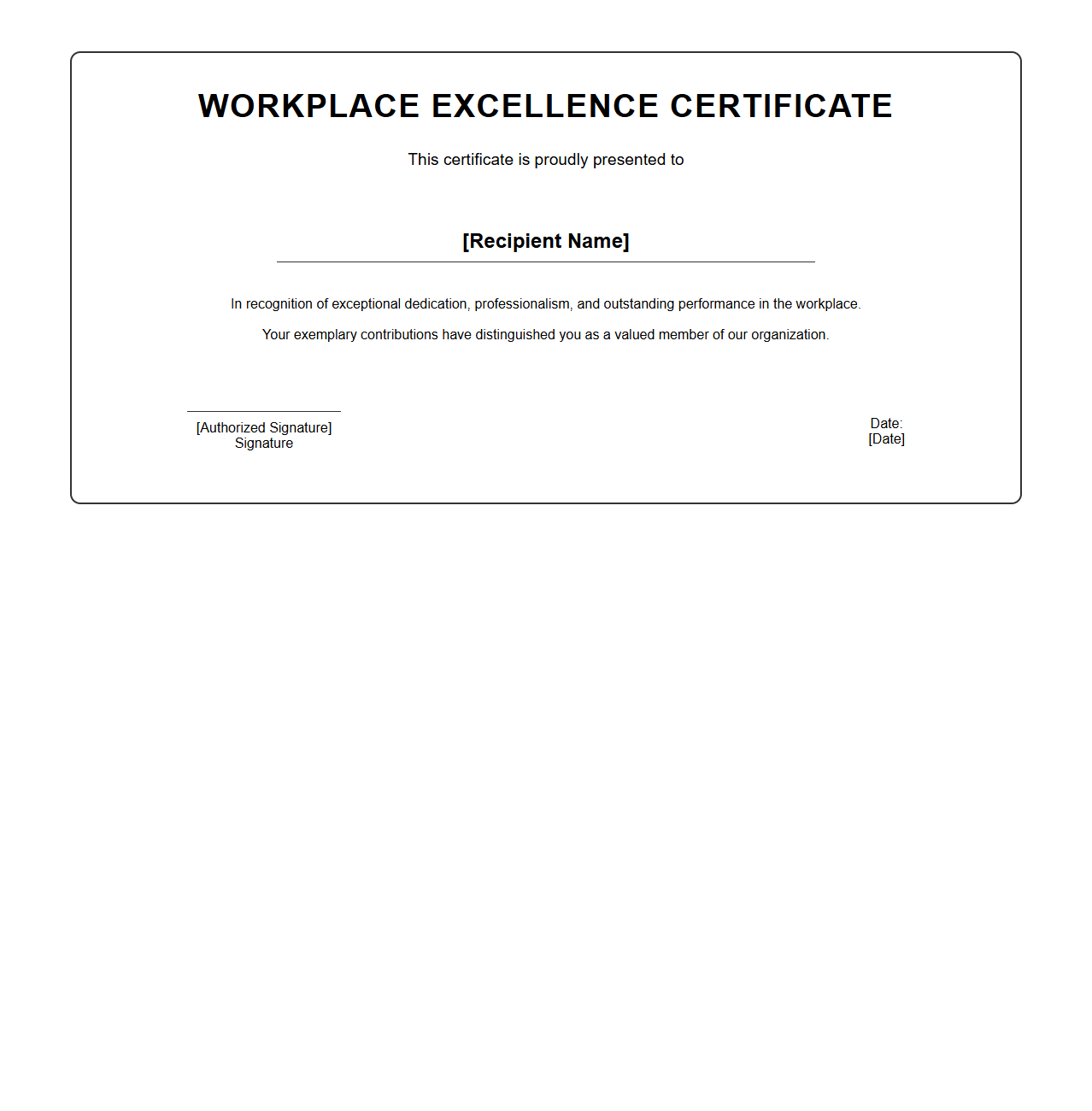 Workplace Excellence Certificate Template