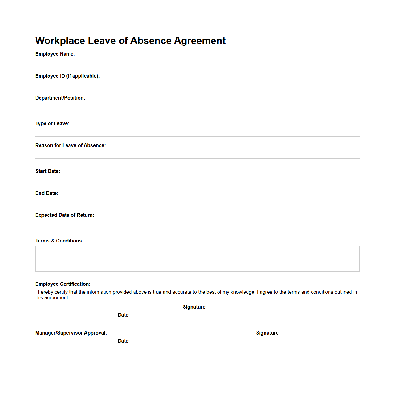 Workplace Leave of Absence Agreement Template