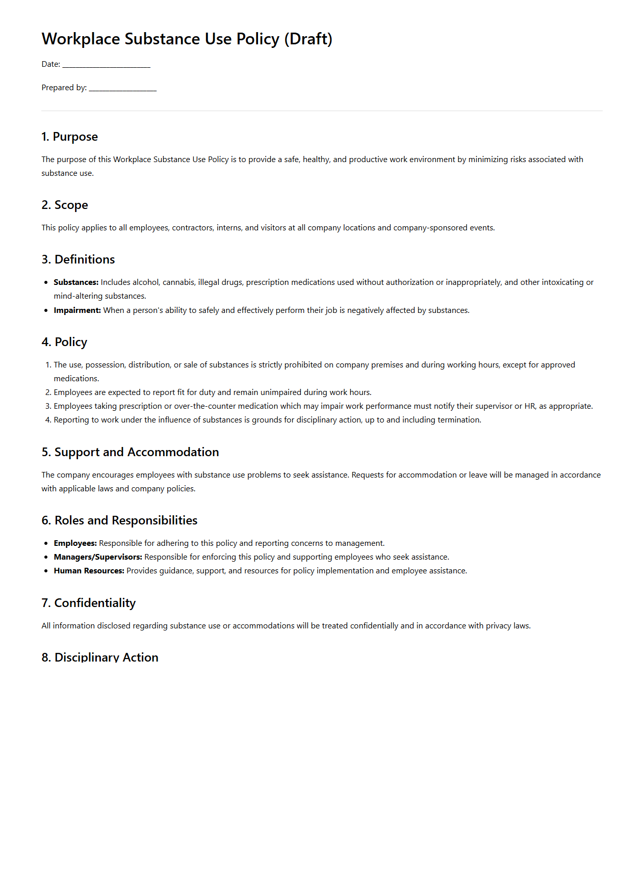 Workplace Substance Use Policy Draft