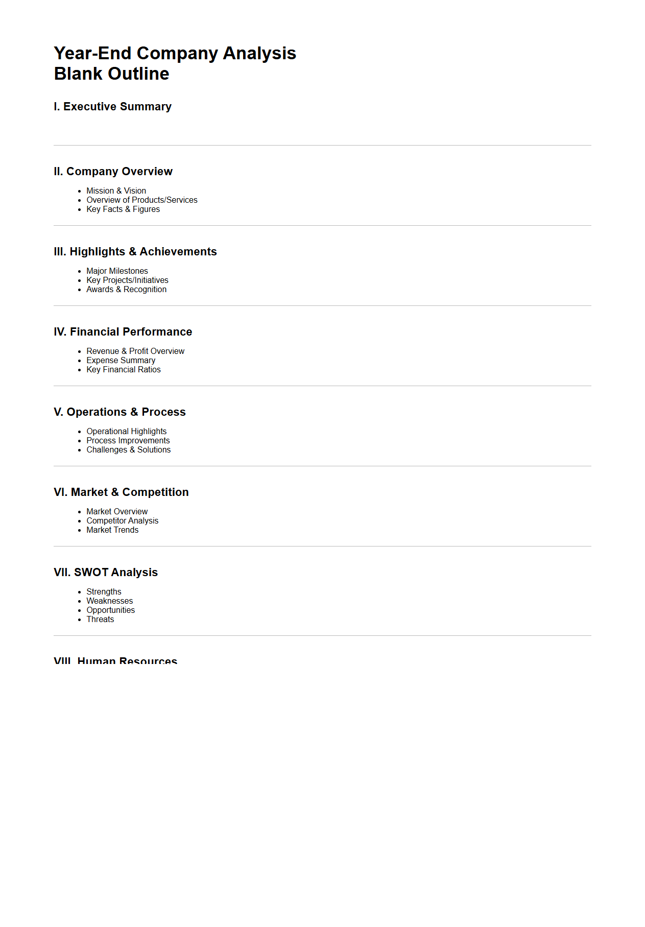 Year-End Company Analysis Blank Outline